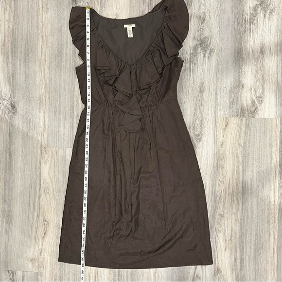 J. Crew Brown Ruffled Sleeveless Silk Blend A-Line Knee Length Dress Size 4 - Picture 3 of 6